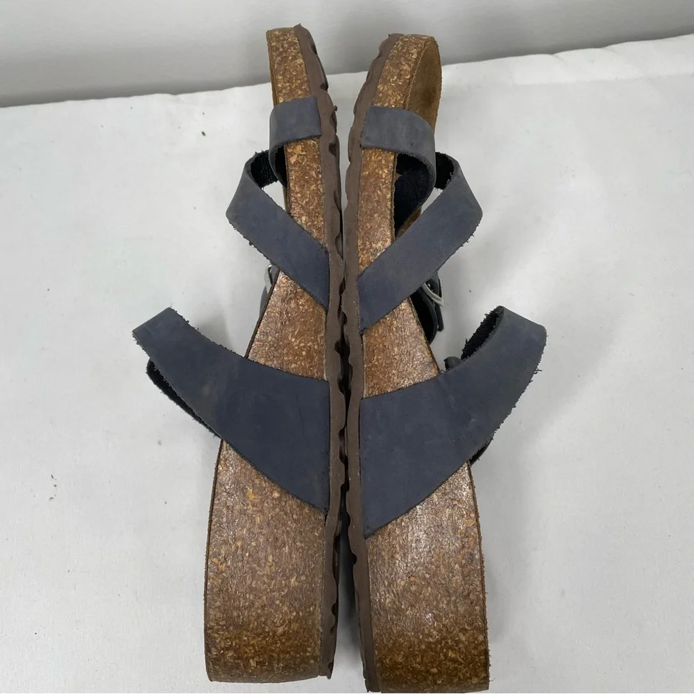 Marina Luna Comfort Blue Suede Leather Triple Buckle Strap Sandals Size 8